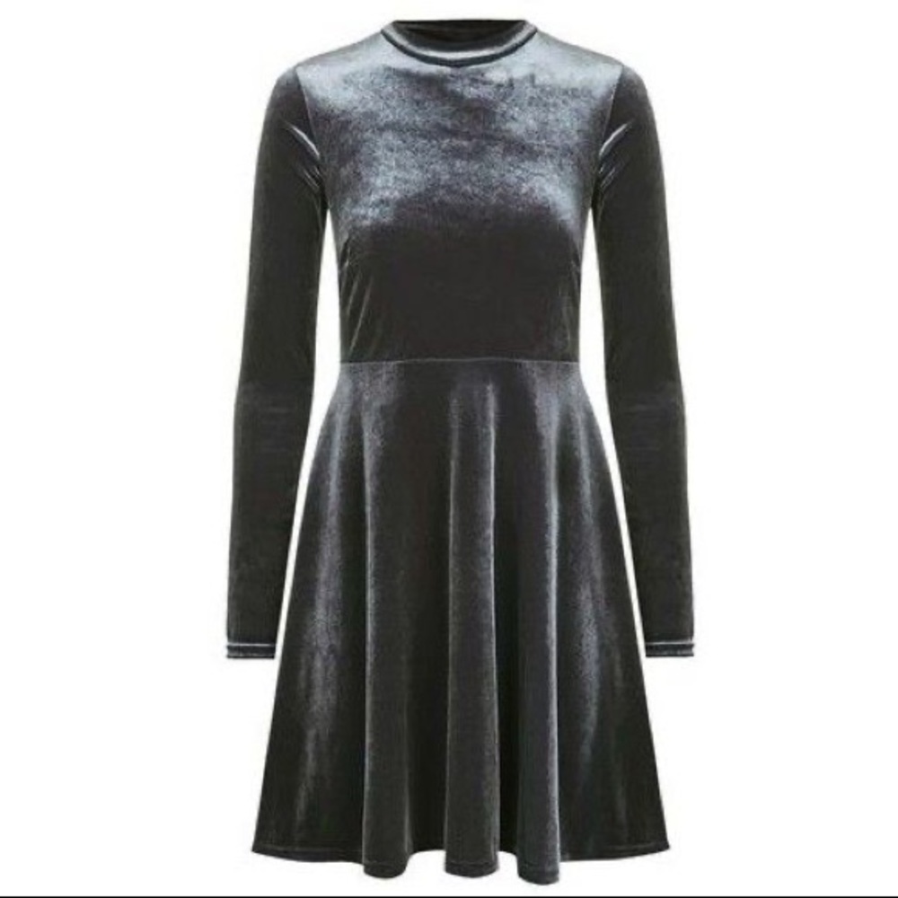 Topshop Velvet High Neck Skater Dress